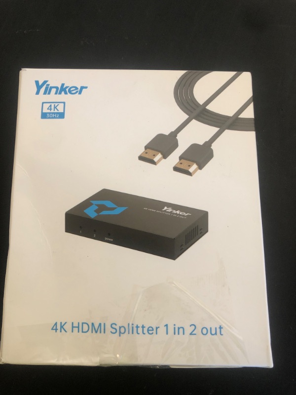 Photo 1 of 4K HDMI Splitter 1 in 2 Out w/5Ft Cable, Yinker 1x2 HDMI Splitter Mirror 1 Video on Dual Monitors (Not Extended Display), USB Powered Splitter Supports 4K@30Hz, 3D,1080P@60Hz
