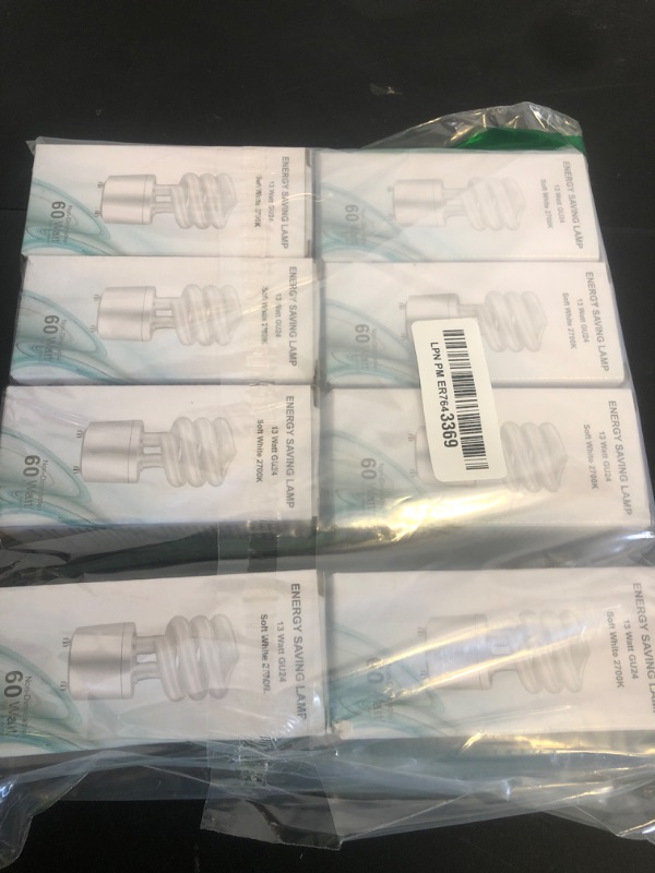 Photo 1 of Winkcao CFL Light Bulbs GU24 Base, T3 Spiral 13Watt (60Watt Equ) Soft White 2700K 900lm Compact Fluorescent Light Bulbs, UL Approved, 120v 60Hz, Self Ballasted CFL Bulbs, Pack of 8