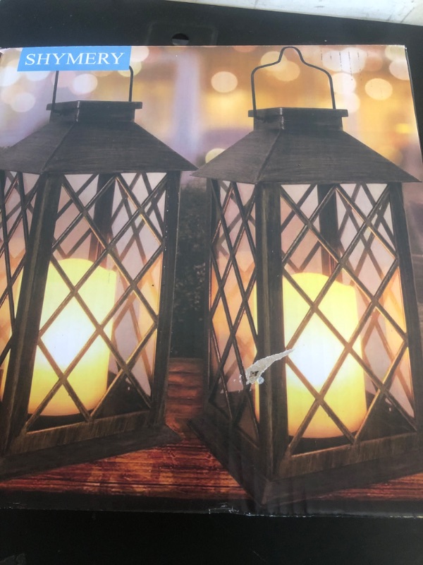 Photo 1 of SHYMERY Solar Lantern,Outdoor Garden Hanging Lanterns,2 Pack 14 Inch Lasts 3X Longer 10 lumens Waterproof LED Flickering Flameless Candle Mission Lights for Table,Outdoor,Party Decorative