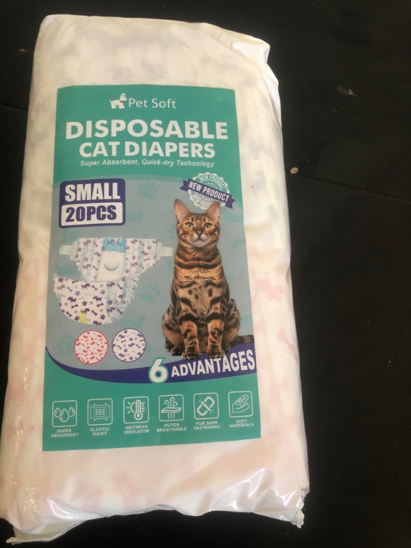 Photo 1 of Pet Soft Disposable Cat Diapers - Puppy Diapers for Female & Male Cats with Wetness Indicator, Super Absorbent, Fit for Pet in Heat or Incontinence, 20pcs (S, Mixed)