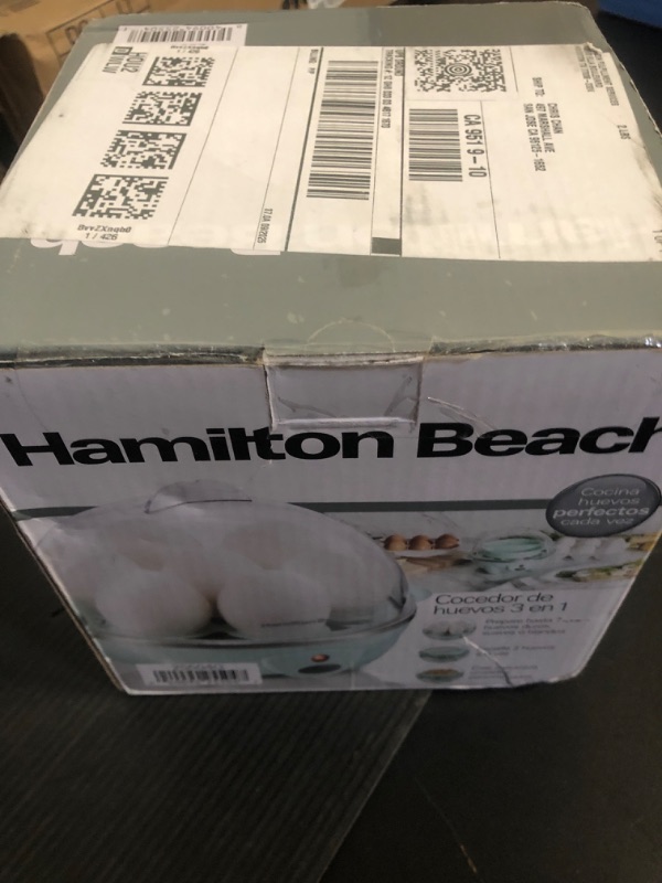 Photo 1 of Hamilton Beach 3-in-1 Electric Egg Cooker for Hard Boiled Eggs, Poacher Eggs, Omelet Maker & Vegetable Steamer, Holds 7, Mint (25504)