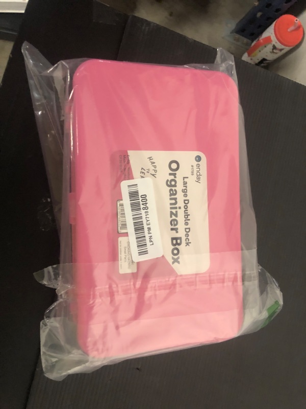 Photo 1 of Enday Pencil Box Pink, Large Capacity Plastic Double Deck Box with 12 Compartments, Plastic Pencil Box with Snap-Tight Lid, Hard Pencil Case Storage Organizer Pencil Boxes
