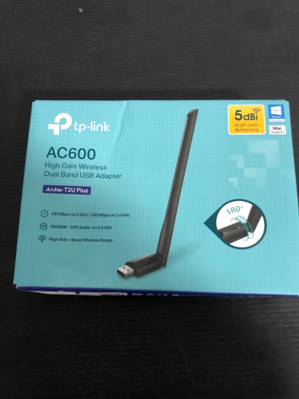 Photo 1 of TP-Link AC600 USB WiFi Adapter for PC (Archer T2U Plus)- Wireless Network Adapter for Desktop with 2.4GHz, 5GHz High Gain Dual Band 5dBi Antenna, Supports Win11/10/8.1/8/7/XP, Mac OS 10.9-10.14, Black