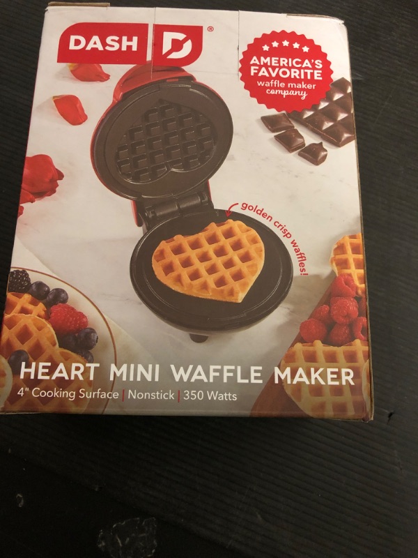Photo 1 of DASH Mini Waffle Maker Machine for Individuals, Paninis, Hash Browns, & Other On the Go Breakfast, Lunch, or Snacks, with Easy to Clean, Non-Stick Sides, Red Heart 4 Inch