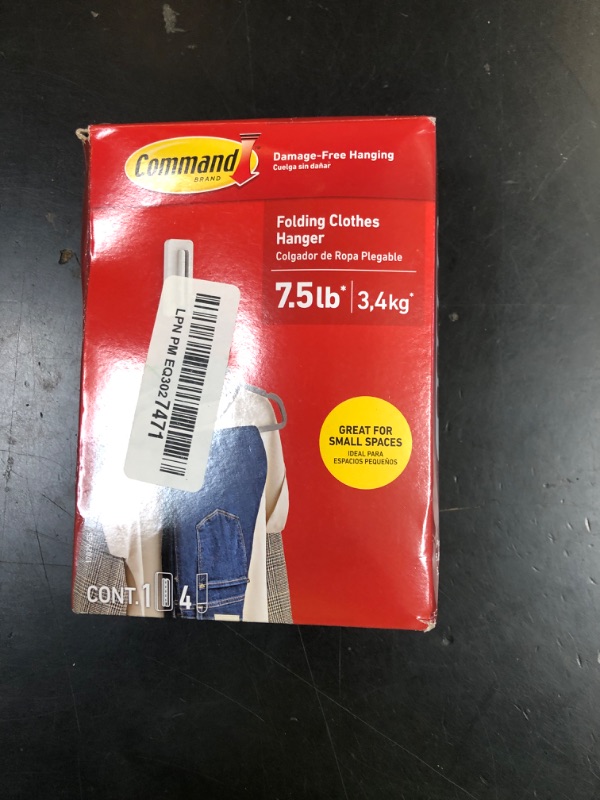 Photo 1 of Command Folding Clothes Hanger, Holds up to 5 Hangers 7.5 lb, 1.5lbs per Rung, 1 Hook with 5 Rungs, 4 Strips, Closet Organizer, Home Organization