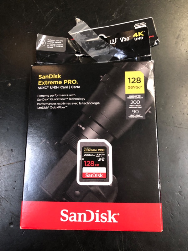 Photo 1 of SanDisk 128GB Extreme PRO SDXC UHS-I Memory Card - C10, U3, V30, 4K UHD, SD Card - SDSDXXD-128G-GN4IN