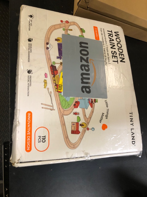 Photo 1 of Tiny Land 110PCS Wooden Train Set – Toy Train with Tracks for Kids Ages 3-7, Compatible with Major Brands, Ideal Railway Playset for Boys and Girls, Great Birthday