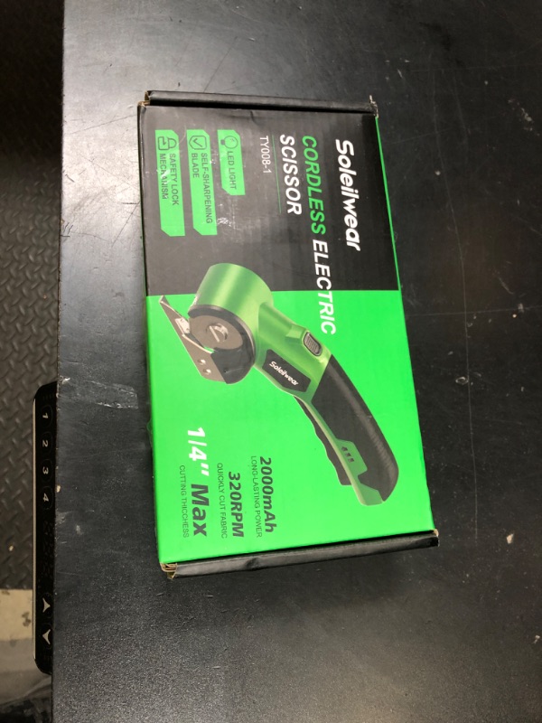 Photo 1 of Cardboard Cutter, Rechargeable Cordless Electric Scissors, 4V Upgrade Motor Electric Box Cutter with 2 Blades, Safety Lock & LED Light, Powerful Cutting for Cardboard Box, Plastic, Leather