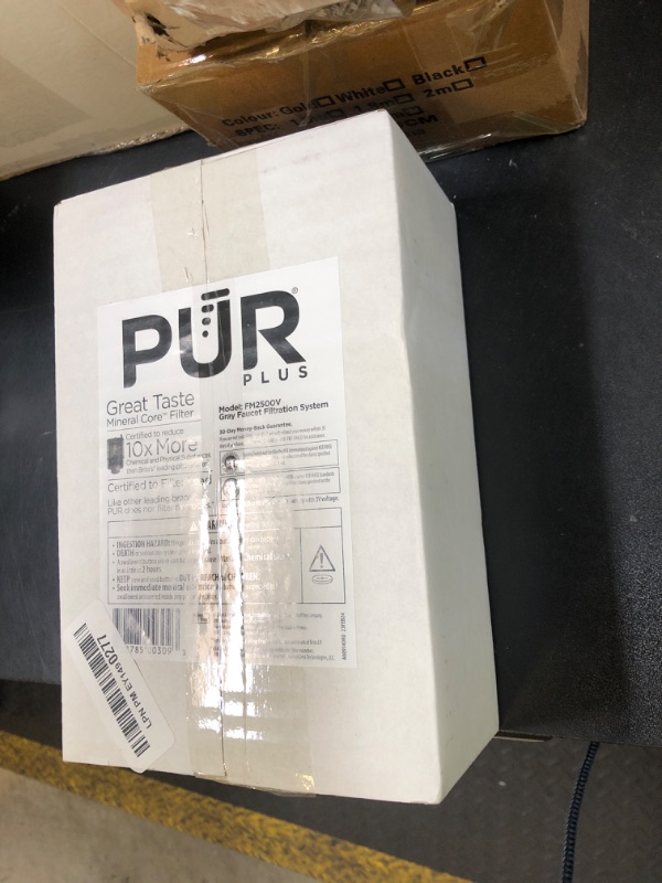 Photo 1 of PUR Plus Vertical Faucet Mount Water Filtration System, Lead-Reducing Water Filter For Sink Faucet, Easy Install, 100 Gallons, Compatible with Sinks with External Aerators, Grey