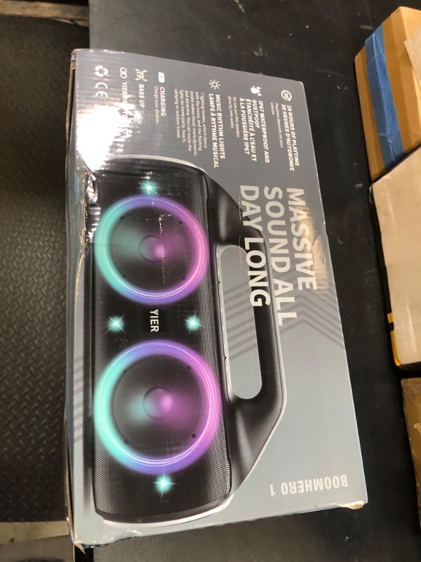 Photo 1 of YIER Speakers, 80w (Peak) Portable Wireless Speaker with Lights, Stereo Loud Sound, IP67 Waterproof, Deep Bass Outdoor Speakers Bluetooth 5.0 Dual Pairing for Home Party Beach Camping, Gifts