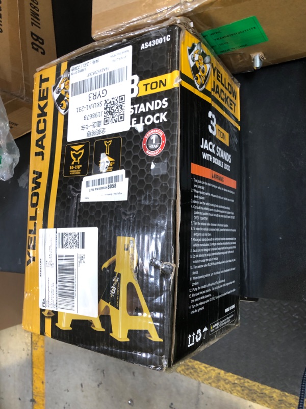 Photo 1 of YELLOW JACKET Car Jack Stands 3 Ton with Double Locking and Large Foot Base for Lifting SUVS, Heavy Duty Steel, 6600 lb Capacity, 1 Pair, Yellow