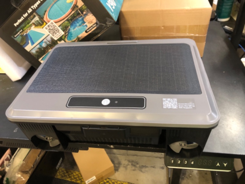 Photo 1 of Y90 Pool Skimmer Robot Solar Powered Robotic Surface Cleaner with Remote Control Dual Charging Options Smart Obstacle Avoidance 12 Hours Continuous Cleaning Ideal for Above Ground Pool Black