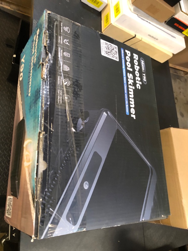 Photo 1 of Y90 Pool Skimmer Robot Solar Powered Robotic Surface Cleaner with Remote Control Dual Charging Options Smart Obstacle Avoidance 12 Hours Continuous Cleaning Ideal for Above Ground Pool Black