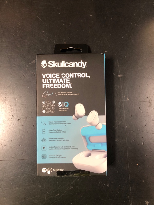 Photo 1 of Skullcandy Grind Wireless Earbuds, Bluetooth Headphones, Up to 40 Hours Battery, Noise Isolating Fit, Microphone for iPhone Android, Customizable via Skull-iQ App - Light Grey/Blue