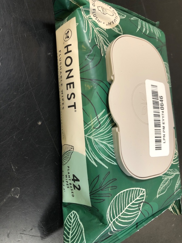 Photo 1 of The Honest Company Flushable Wipes for Sensitive Skin | Fragrance Free, Hypoallergenic, 99% Water, Safe to Flush | pH Balanced Feminine Wipes | Tropical Leaves, 42 Count