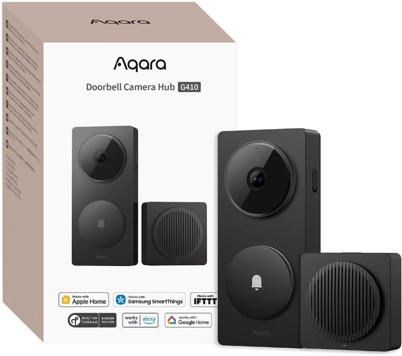 Photo 1 of Aqara Smart Doorbell Camera G410 with Chime, 2K, HomeKit Secure Video, 2-Way Audio, Built-in Matter Hub, Wireless/Wired, Supports