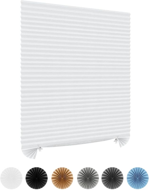 Photo 1 of Window Blinds Cordless No Drill Cut to Size Clip On Stick On Self Adhesive Temporary Blinds Pleated Paper Blinds for Windows Doors Shades for Home Nursery Bedroom Kitchen Bathroom
