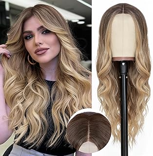 Photo 1 of NAYOO Long Ombre Blonde Wavy Wig for Women 26 Inch Middle Part Lace Hairline Curly Wavy Wig Natural Looking Synthetic Heat Resistant Fiber for Daily Party Use