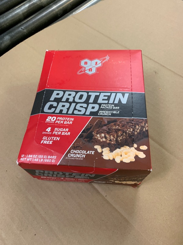 Photo 1 of BSN Protein Bars - Protein Crisp Bar by Syntha-6, Whey Protein, 20g of Protein, Gluten Free, Low Sugar, Chocolate Crunch, 12 Count