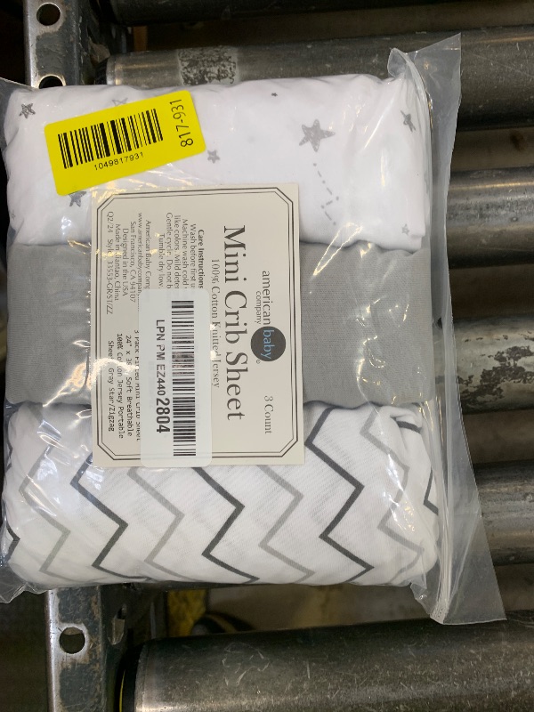 Photo 1 of American Baby Company 3 Pack 100% Natural Cotton Fitted Mini Crib Sheets 38" x 24" - Soft & Breathable Small Nesting Portable Sheets, Fits Pack N Play Mattresses, Gray Star/Zigzag, for Boys & Girls