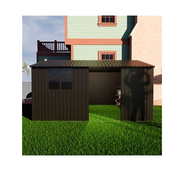Photo 1 of Metal Garden Sheds 10ftx12ft Outdoor Storage Sheds Black With Window With Sliding Door