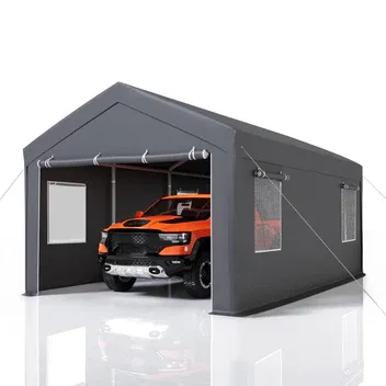 Photo 1 of Garvee 10'×20' Heavy-Duty Carport Canopy - 180G Waterproof PE Cover & 0.8mm Steel Frame, Portable Garage Shelter for Full-Size Trucks, Boats, SUVs, bLACK
