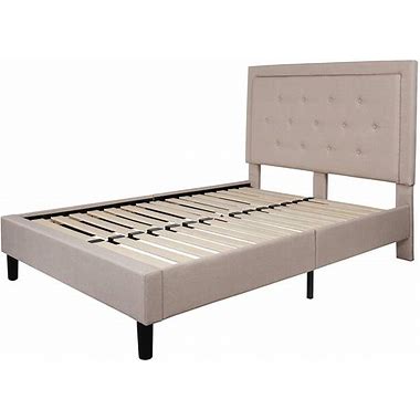 Photo 1 of Full Beige Fabric Upholstered Platform Bed Frame With Tufted Headboard