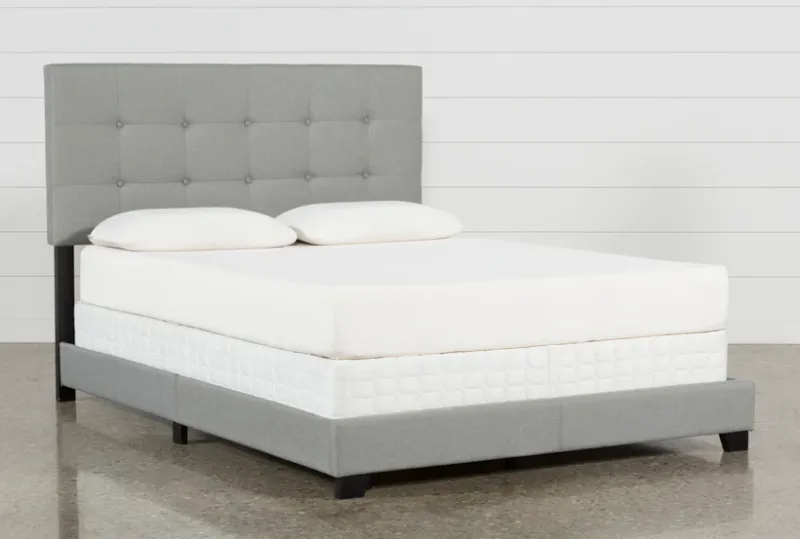 Photo 1 of Full Grey Fabric Upholstered Platform Bed Frame With Tufted Headboard