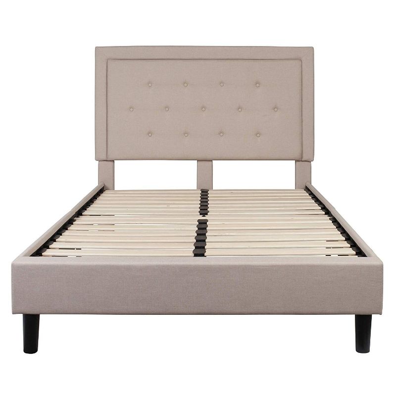 Photo 1 of Full Beige Fabric Upholstered Platform Bed Frame With Tufted Headboard