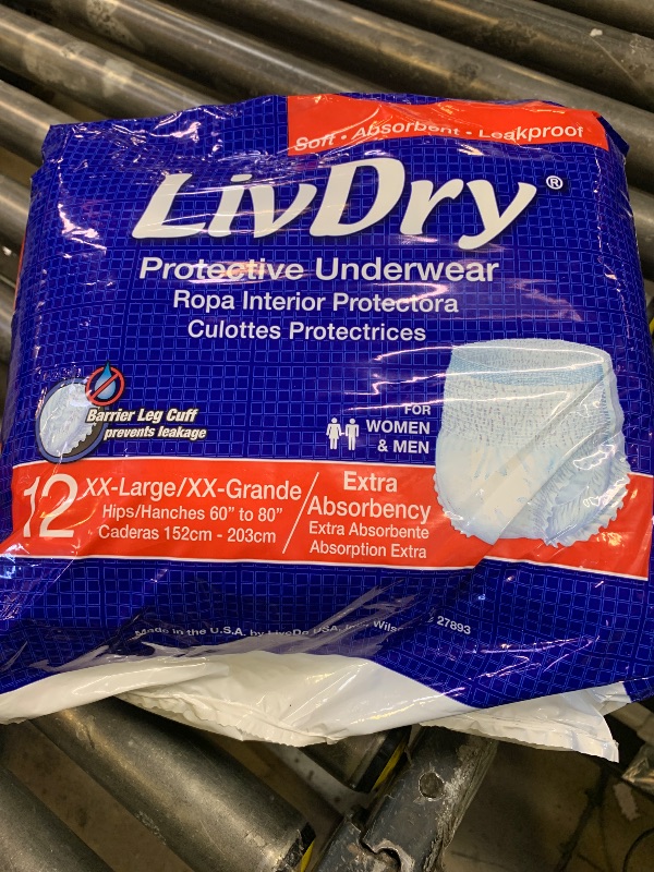 Photo 1 of LivDry Adult XXL Incontinence Underwear, Extra Absorbency Adult Diapers, Leak Protection, XX-Large, 12-Pack