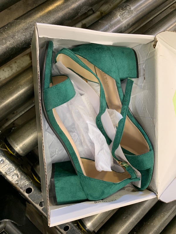 Photo 1 of PARTY Women's Open Toe Ankle Strap Low Block Chunky Heels Sandals, Emerald Green, 9