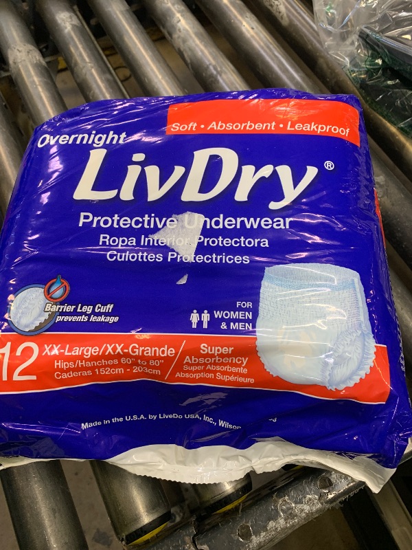 Photo 1 of LivDry Adult XXL Incontinence Underwear, Overnight Comfort Absorbency, Leak Protection, XX-Large, 12-Pack