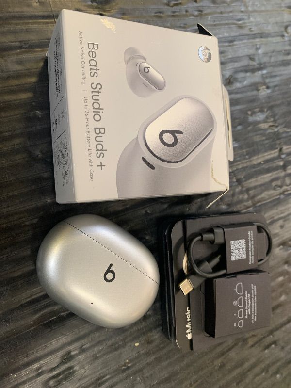 Photo 1 of Beats Studio Buds + | True Wireless Noise Cancelling Earbuds, Enhanced Apple & Android Compatibility, Built-in Microphone, Sweat Resistant Bluetooth Headphones, Spatial Audio - Cosmic Silver
