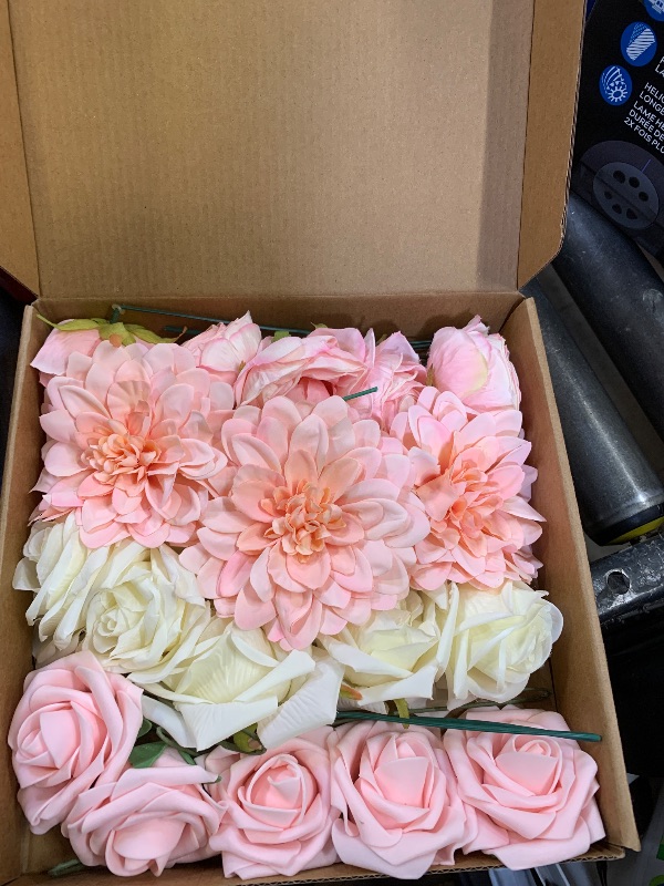 Photo 1 of Floweroyal Pink Artificial Flowers Fake Rose Flowers Dahlia with Stems for DIY Wedding Bridal Bouquets, Baby Shower, Floral Arrangement, Table Centerpieces, Home Decorations.