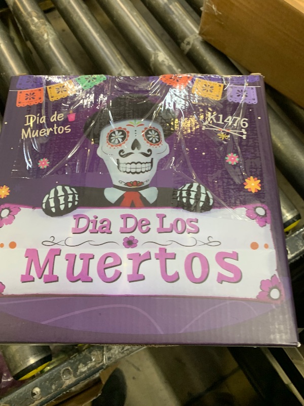 Photo 1 of DomKom 6FT Halloween Inflatable Blow Up Decorations, Dia de Los Muertos Day of Dead Banner, Build-in LED Lights Holiday Blow Up Yard Decoration for Halloween Party Outdoor Garden Yard Lawn Decor