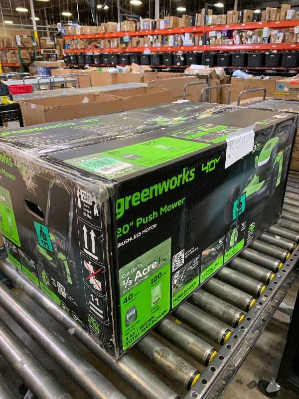 Photo 1 of Greenworks 40V 20" Brushless Push Mower, 4.0Ah Battery (Aluminum Handles + Light)