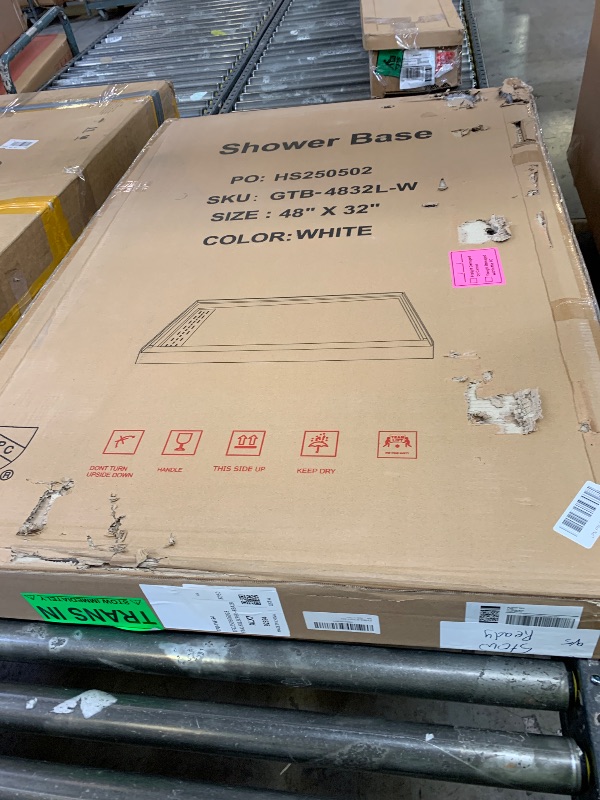 Photo 1 of Shower Base Pan in White Left Linear Drainer, Rectangular Shower Base 48"×32"×4" with Non-Slip Floor Panel and Stainless Steel Shower Drain Cover