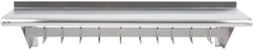 Photo 1 of Empura Stainless E-WPS-1248 Pot Rack Wall-Mounted 48" X 12" Stainless Steel Wall Mounted Pot Rack With Shelf And 18 Gauge Galvanized Hooks
