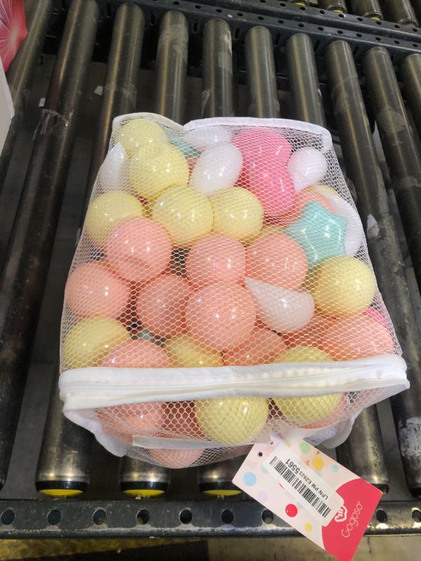 Photo 1 of GOGOSO Balls for Ball Pit, Balls with Stars Hearts Moon Shapes, Plastics Balls for Ball Pits, Pastel Ball for Toddlers Kids Party and Decoration Play Fun, Macaron Pink Mix