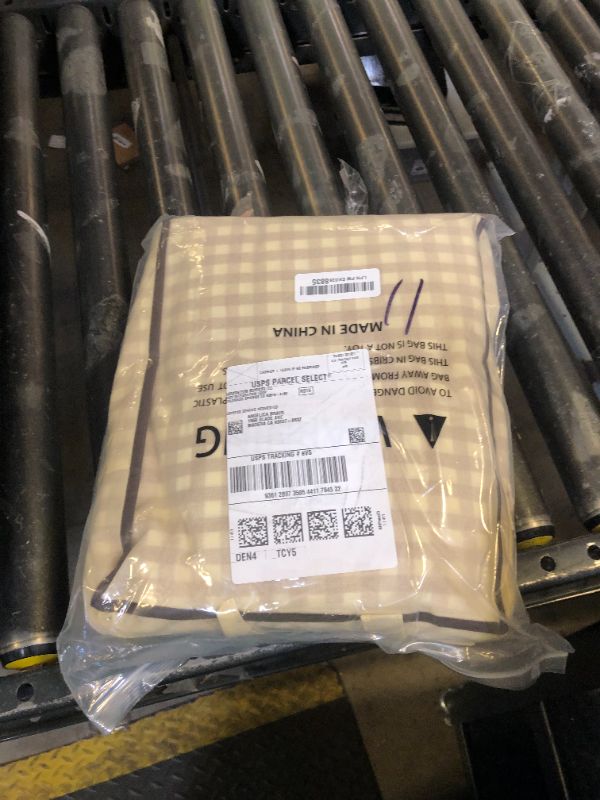 Photo 1 of K MASANIJI Taupe White Plaid Ruffle Sheets Full Size 4-Piece Set, 300TC 100% Yarn Dyed Cotton Sheets Deep Pocket Farmhouse Gingham Decorative Bedding (Taupe/White Plaid, Full)
