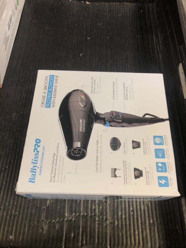 Photo 1 of BaBylissPRO Hair Dryer, Nano Titanium Portofino 2000-Watt Blow Dryer, Hair Styling & Appliances, Black, BPOR1
