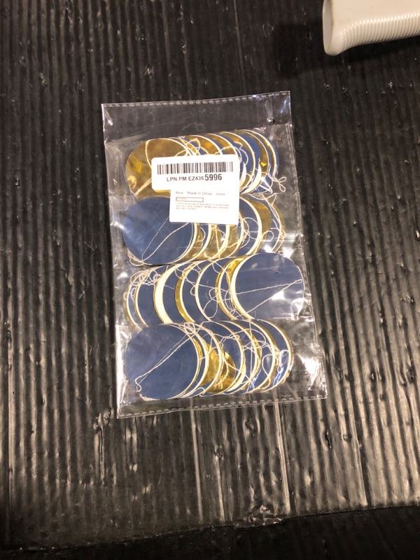 Photo 1 of GCQQ 52Ft Blue Gold Circle Garlands Royal Blue Paper Polka Dot Streamer Garland Glitter Circle Dots Hanging Garland for Ramadan Graduations Nautical Ahoy Achor Pirate Party Decoration