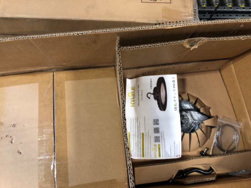 Photo 1 of Hylele UFO LED High Bay Lights Dimmable 200W 28000LM/150W/120W Switchable 5000K Daylight Commercial Highbay Lighting ETL for Factory Warehouse Workshop Garage Shop Barn with Plug&Hook, 8Pack