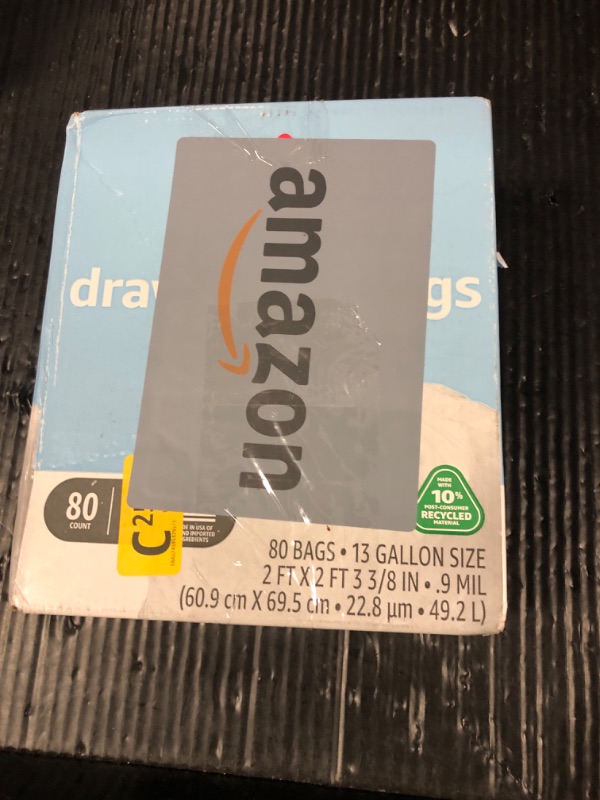 Photo 1 of Amazon Basics 13 Gallon Tall Kitchen Drawstring Trash Bags, Clean Fresh Scent, 10% Post Consumer Recycled, 80 count