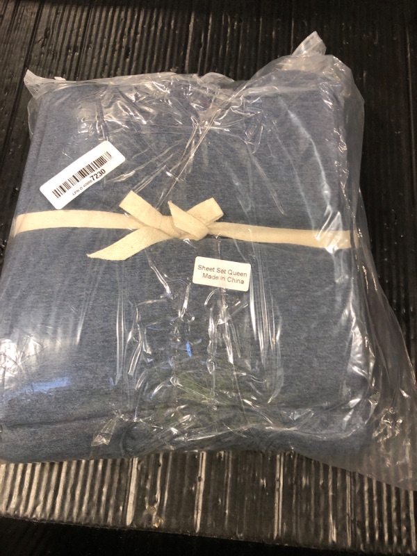 Photo 1 of PURE ERA Jersey Knit 4pc Bed Sheet Set 100% T-Shirt Heather Cotton Super Soft Comfy Breathable Fits Mattress Up to 20" Extra Deep Pocket (Heather Navy Blue, Queen)