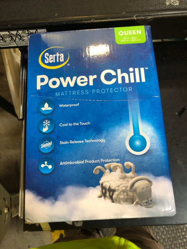 Photo 1 of Serta Power Chill Queen Size Waterproof Mattress Cover, Soft and Breathable Cooling Mattress Protector, 15" Elastic Deep Pocket for Secure Fit, White