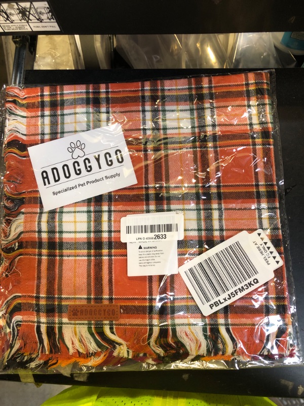 Photo 1 of ADOGGYGO Fall Dog Bandana with Tassels Edges, Stylish Orange Plaid Pet Scarf, Multiple Size, Thanksgiving Halloween Fall Bandanas for Extra Large Dogs (X-Large)