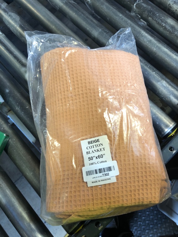 Photo 1 of 100% Cotton Blankets Throw Size for Bed - Waffle Weave Blankets for Summer, Lightweight and Breathable Soft Woven Blanket for Spring (Bright Beige, Throw (50" x 60")