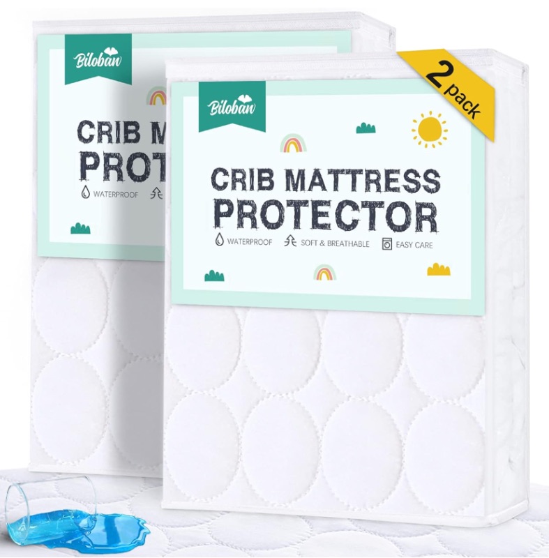 Photo 1 of Crib Mattress Protector Sheets Waterproof 2 Pack, Quilted Crib Mattress Pad Cover Fitted Fits for Toddler Bed Mattress, White, 52” x 28”
