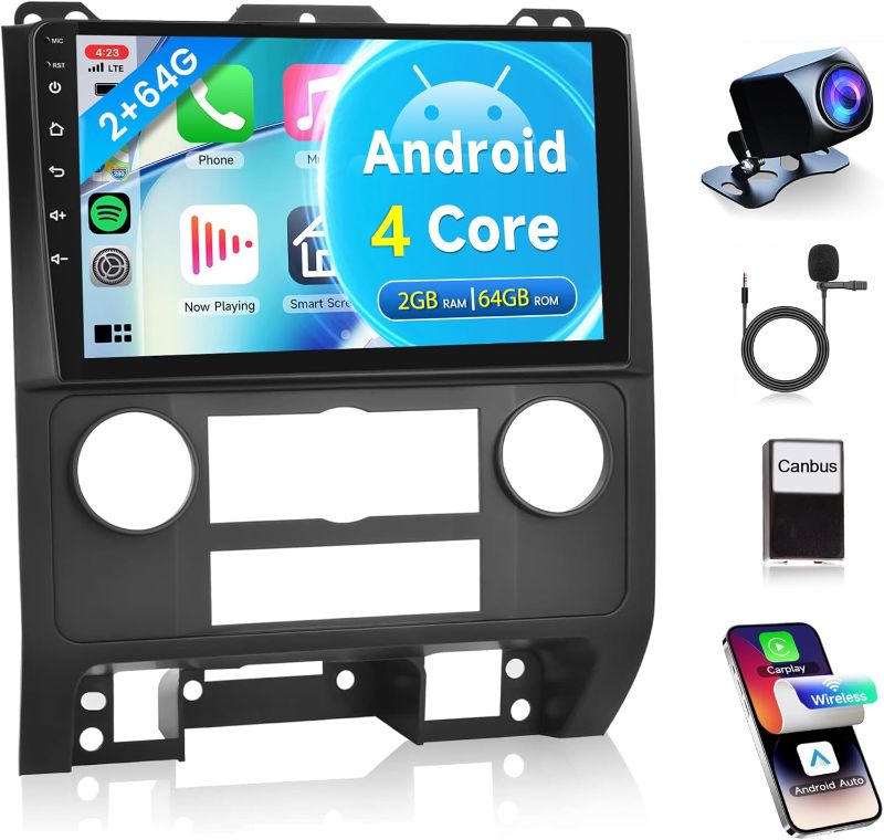 Photo 1 of 4Core 2G+64G Car Radio for Ford Escape 2007-2012/Mazda Tribute 2007-2012, Rimoody Android Car Stereo Carplay Android auto 9 Inch Touch Screen GPS Navigation WiFi Bluetooth FM + Backup Camera